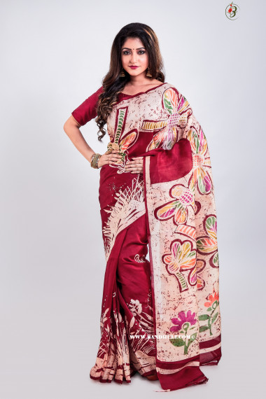 Foring Motif Mulberry Silk Batik Saree